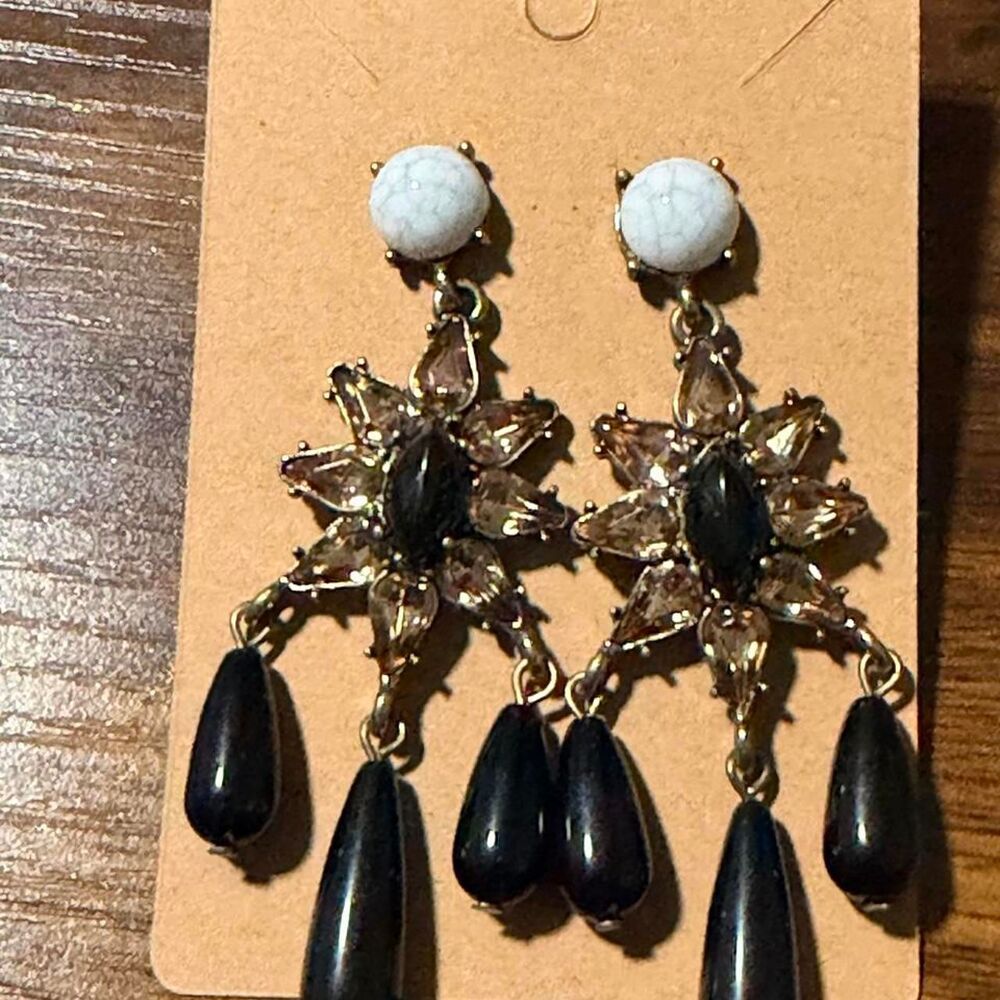 Black and gold chandelier earrings